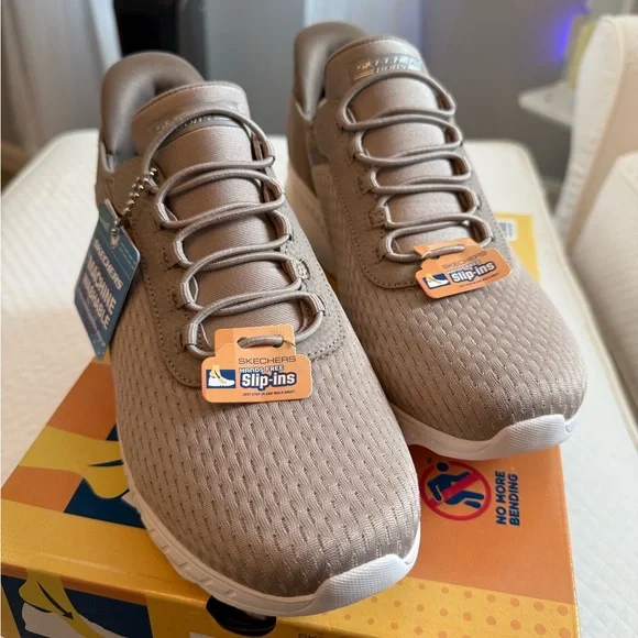 Skechers Womens Hands Free Slip-Ins Taupe Sneakers - Picture 2 of 4